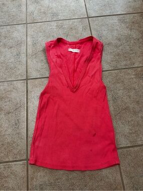 We The Free Ribbed Deep V-Neck Tank Top - Coral Pink